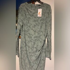 Long Sleeve Lace-Texture Dress in Sage Green